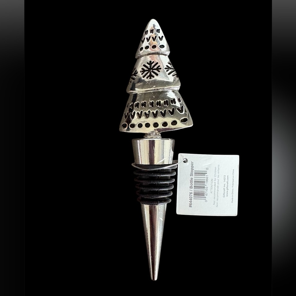Silver Christmas Tree Bottle Stopper | Holiday Barware | New with Tags